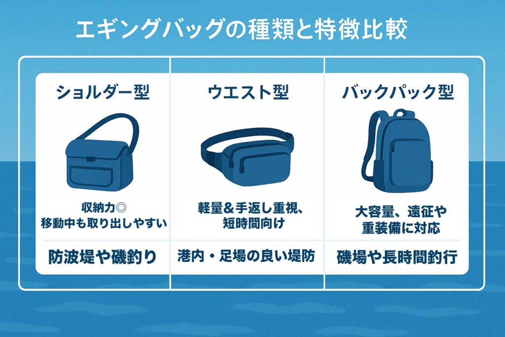エギングバックの種類と特徴比較