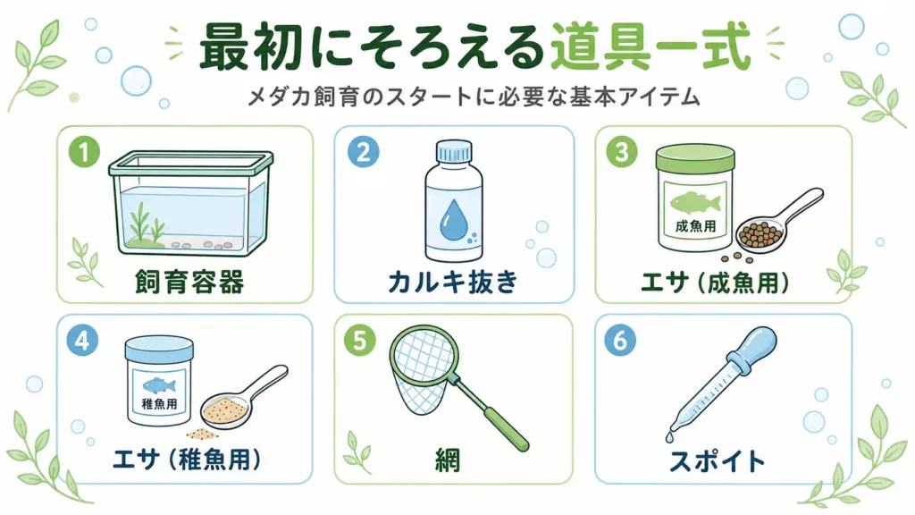 メダカの飼育に最初にそろえる道具一式