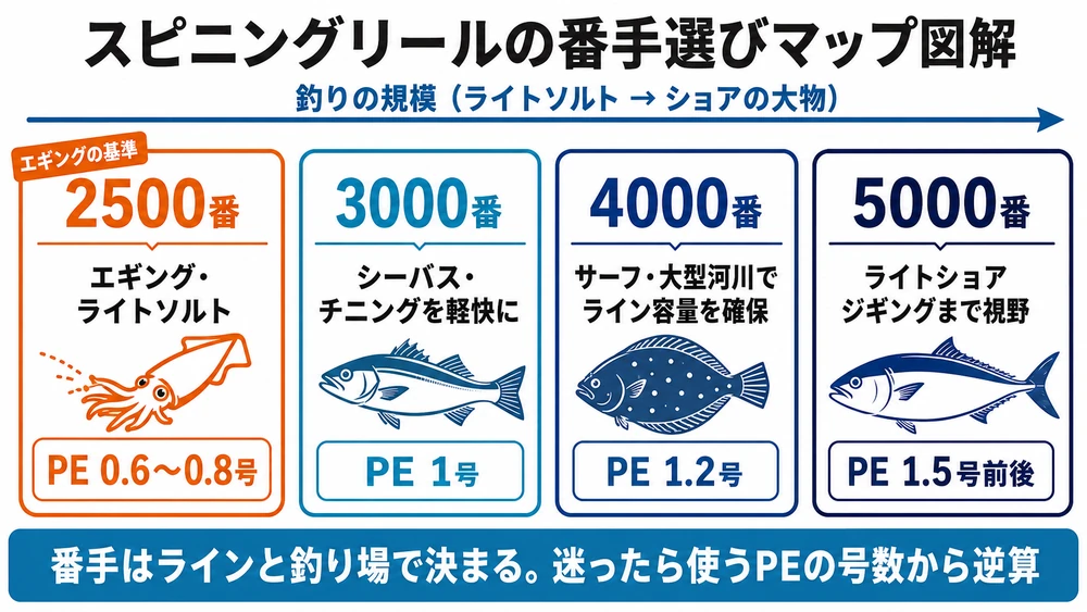 24セルテートの番手と釣りものの対応マップ 2500から5000番の選び方