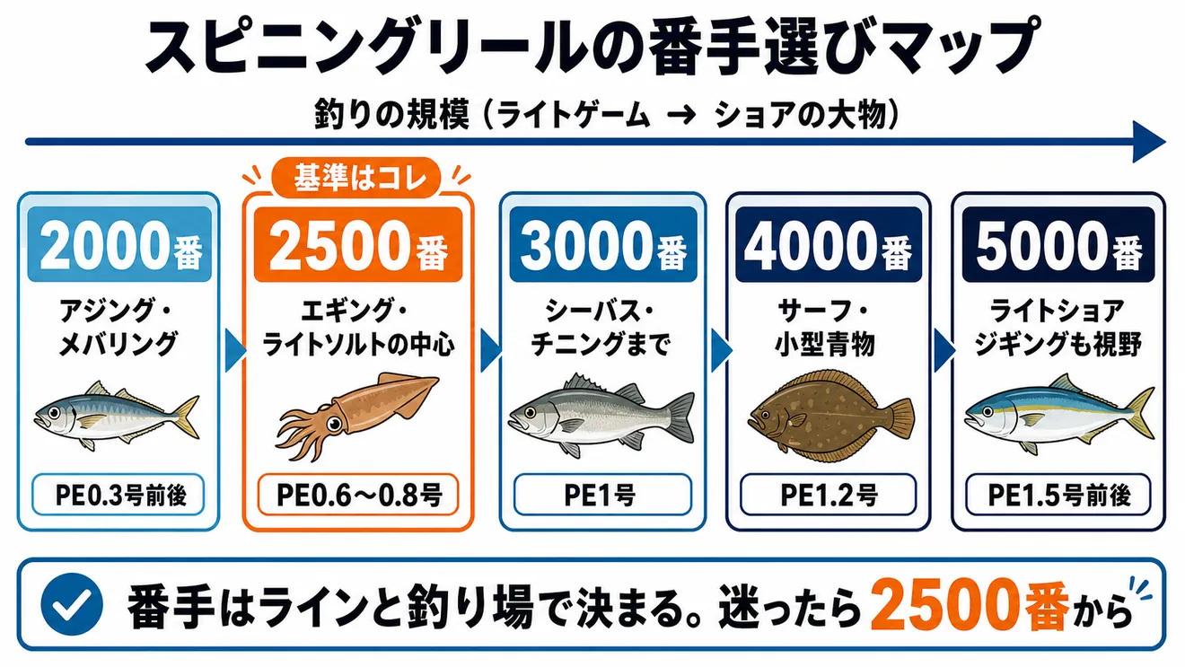 24ルビアスの番手選びを2000番から5000番まで整理した図解