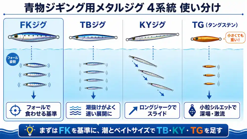 ソルティガジグの種類比較 FK・TB・KY・TGのフォールと使い分け