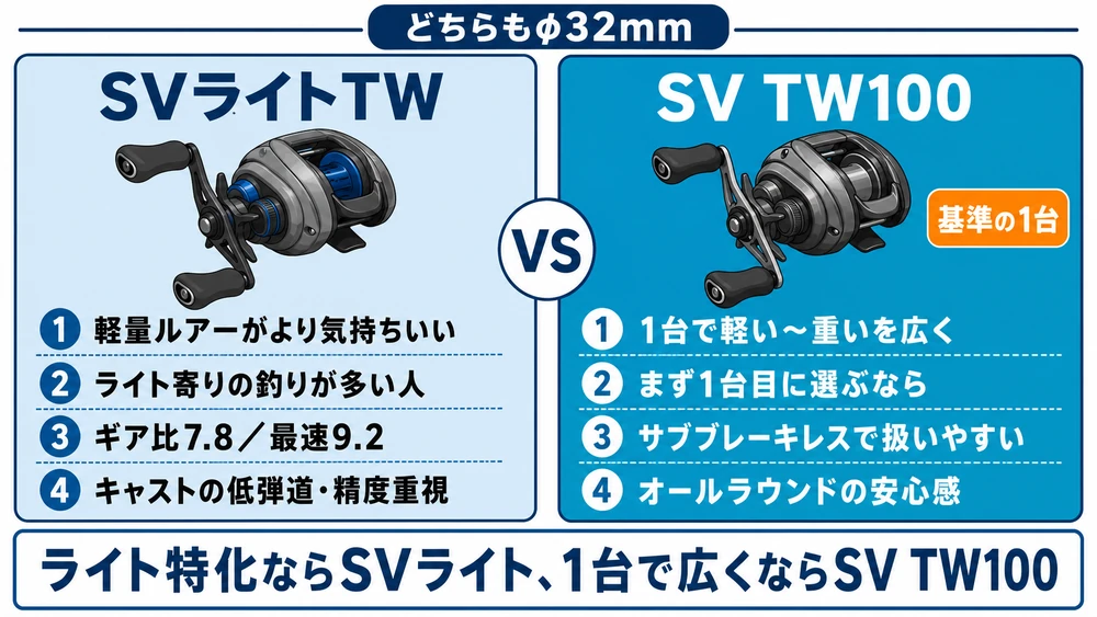 スティーズSVライトTWとSV TW100の違い 同じφ32mmの2機種の使い分け