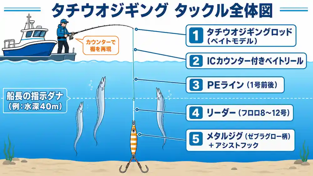 タチウオジギングのタックル全体図 鏡牙シリーズの構成と指示ダナの考え方
