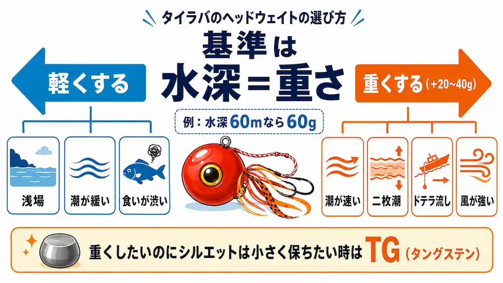 タイラバヘッドの重さの選び方 水深を基準にした調整方法