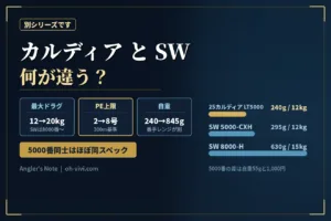 カルディアとカルディアSWの違い|最大ドラグ力とPE糸巻量の比較