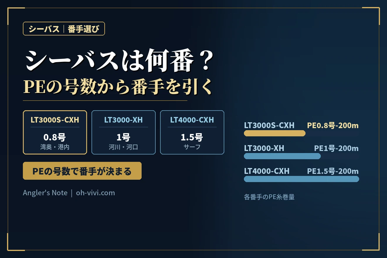 シーバス向け25カルディアの番手比較｜PE0.8号のLT3000S-CXH・PE1号のLT3000-XH・PE1.5号のLT4000-CXH