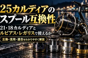 25カルディアのスプール互換性｜21・18カルディアとルビアス・レガリスのスプールを並べた比較