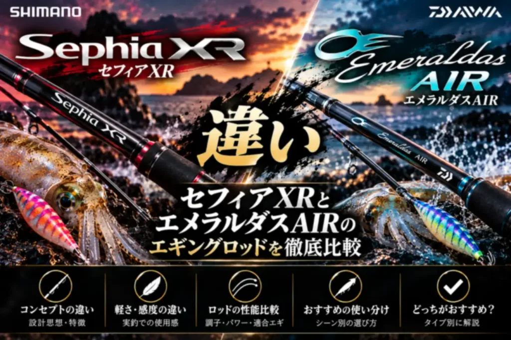セフィアXRとエメラルダスAIRの違い エギングロッドを比較